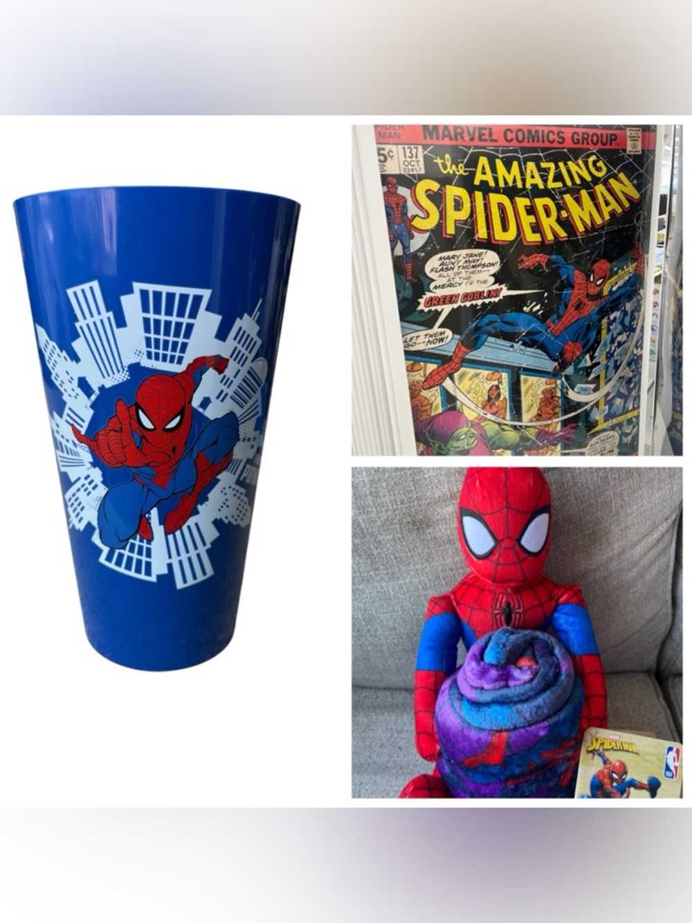 Blue Spider-Man Kids Plush Toy and Collectible Cup Set